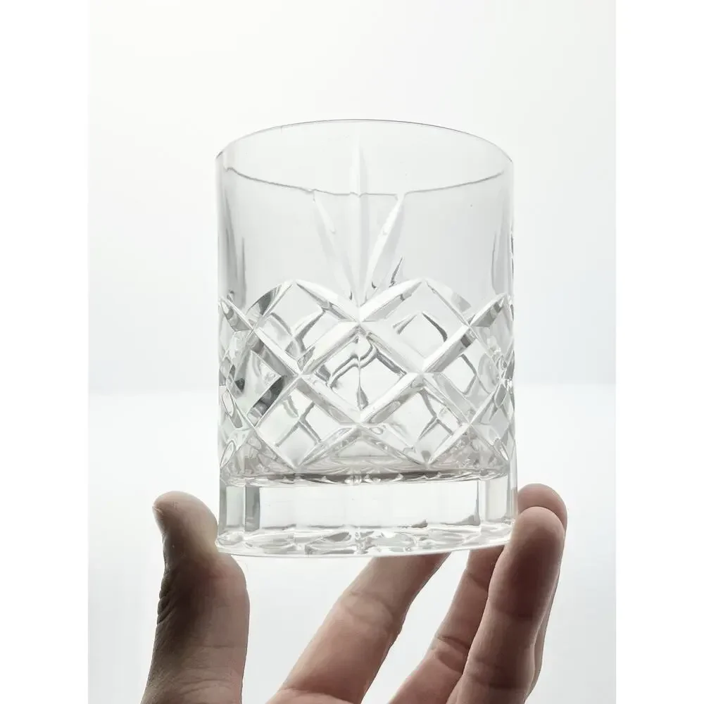 Vintage 4 Crystal Cocktail Old Fashioned Tumbler Glasses 4” 10oz Fan & X Cuts